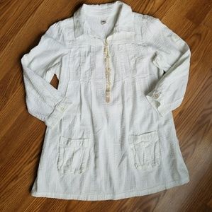 Free People White Textured Button Up 3/4 Tunic